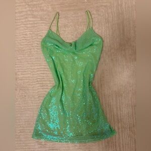 💚 Lucy In The Sky Iridescent Sequin Cowl Neck Mini Dress 💚